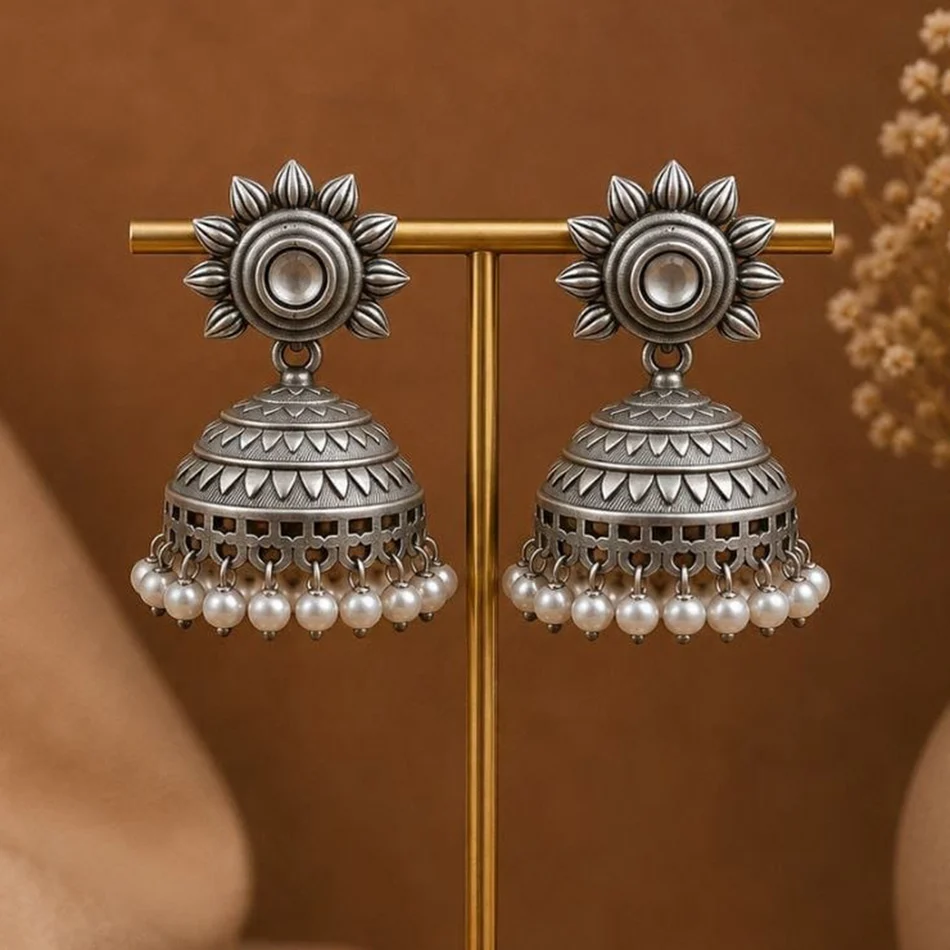 Maharani Oxidised Stone Jhumki